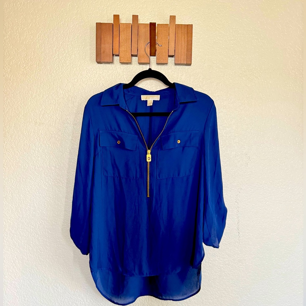 Micheal Khors navy blue chiffon blouse size small